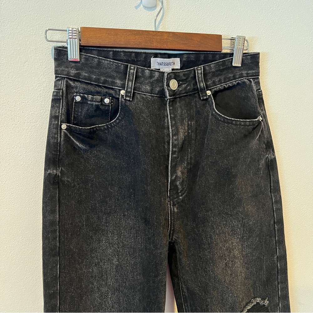 THATSSOFETCH Varski Semi-Wide Leg Black High Waisted Raw Hem Jeans - Picture 4 of 11